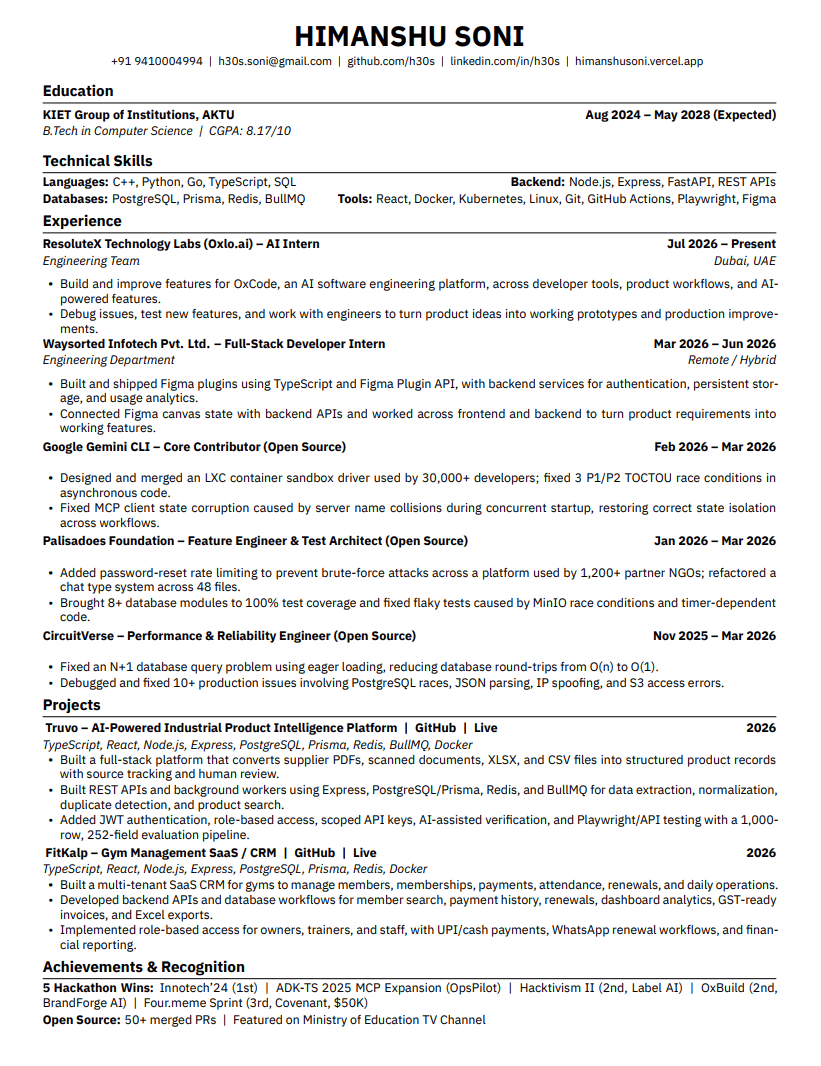 Himanshu Soni Resume