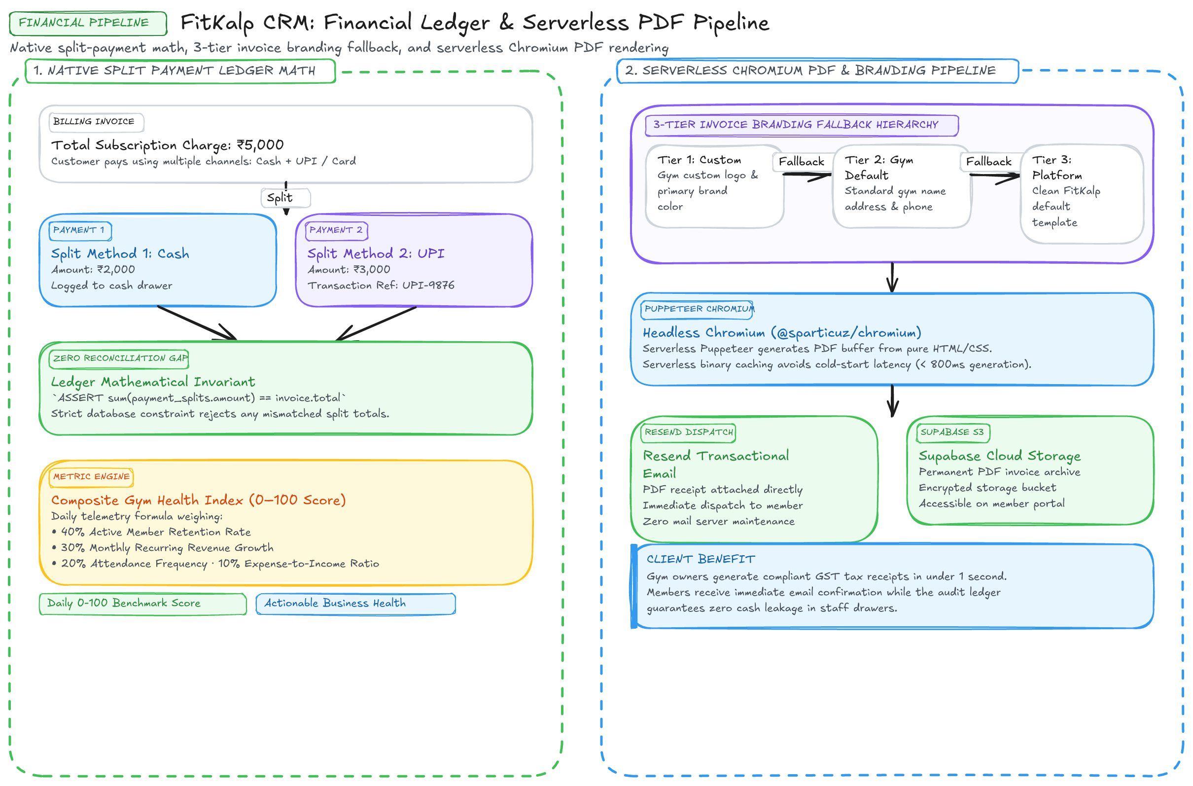 Financial Ledger & Serverless PDF Pipeline Diagram
