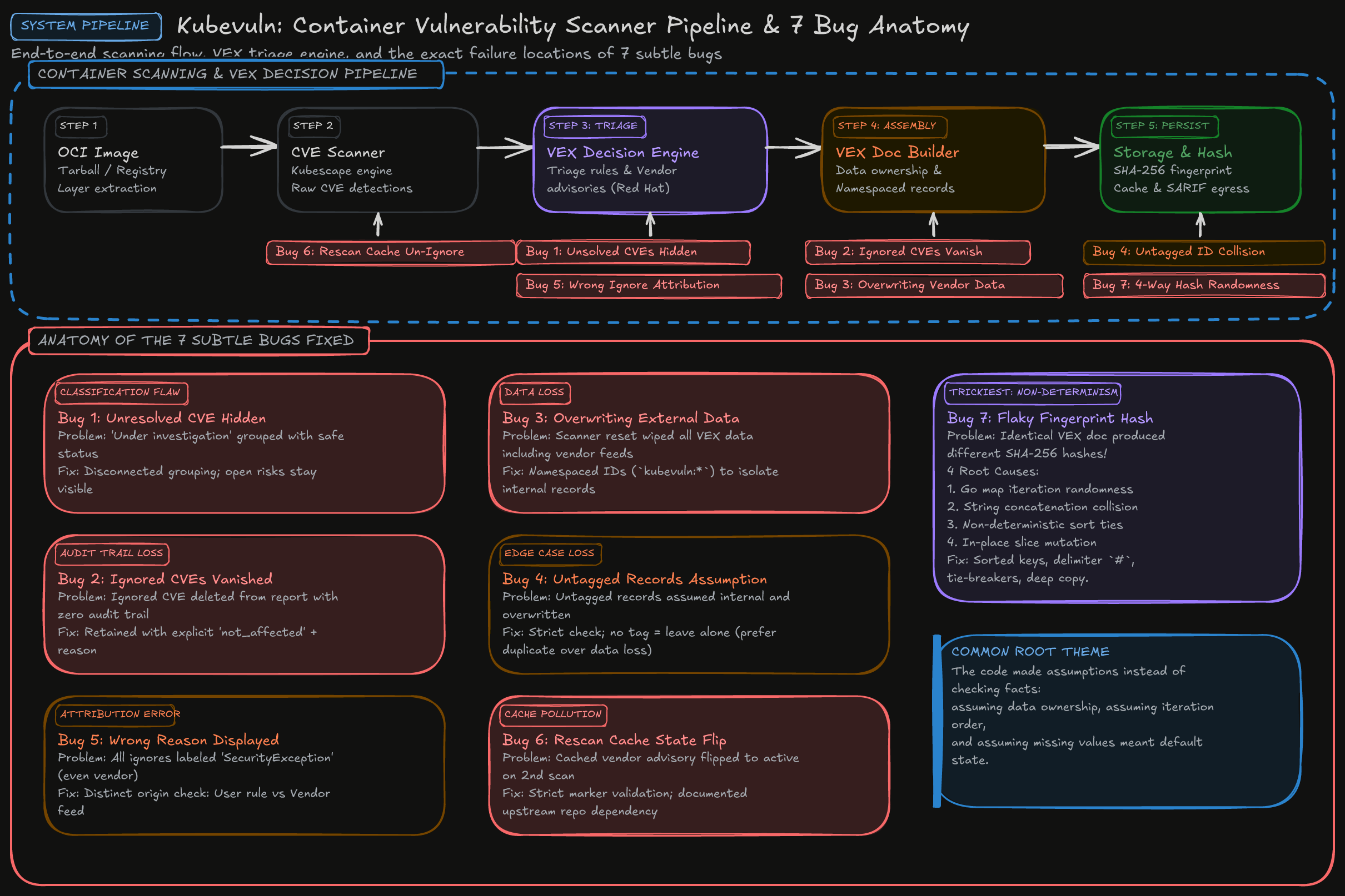 Kubevuln Architecture & 7 Bugs Overview Diagram